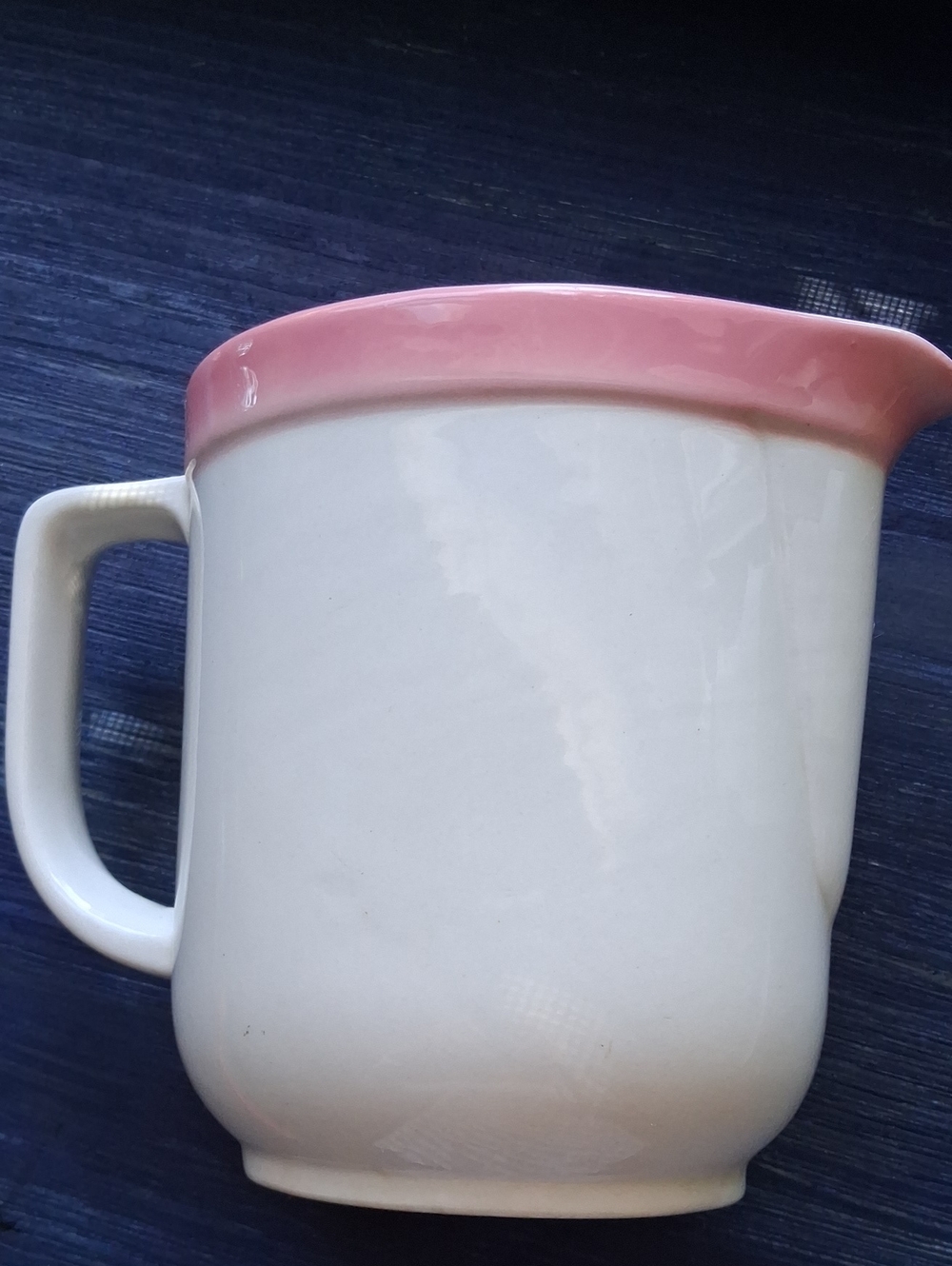 White Ceramic Pitcher with Pink Rim - Picture 2 of 6